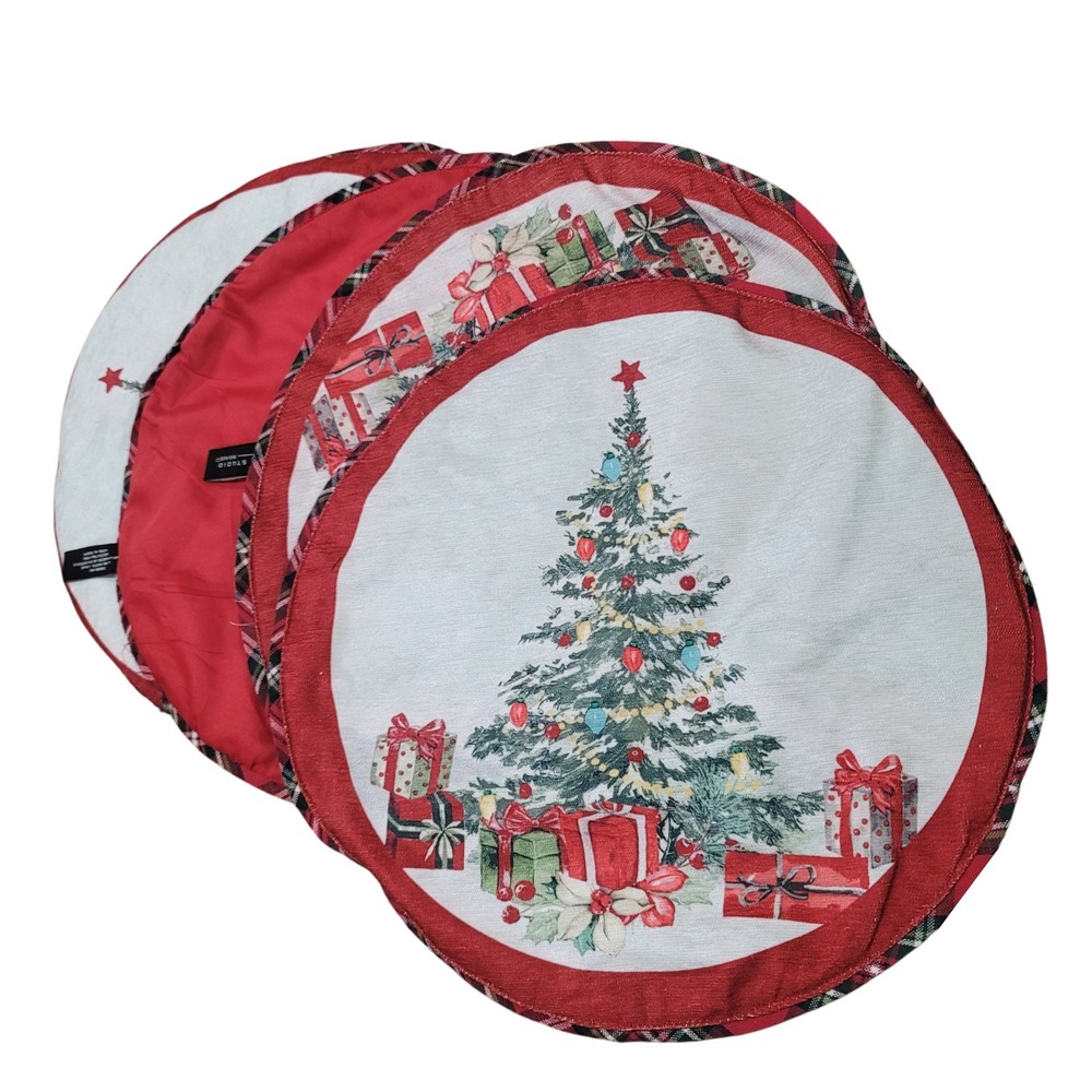 Set Of 4 Max Studio Christmas Tree Placemats 15"‎ Round Home Decor Holidays